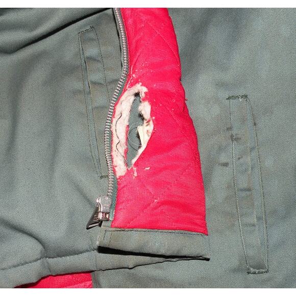 Vintage 70’s Big Mac Men’s XL Mechanic Jacket Green Red Quilt Lined Stained - Picture 4 of 4